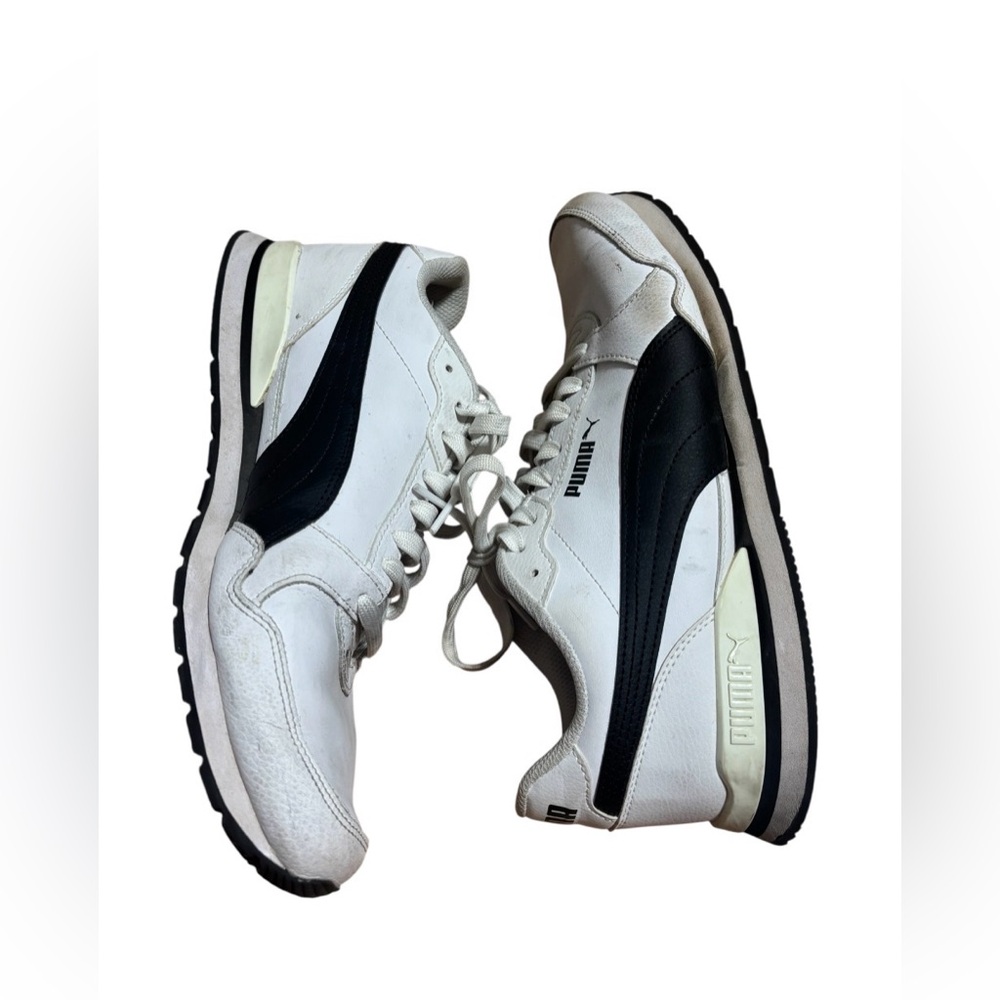 puma st runner v4 leather lace up mens sneakers shoes black and white size 11.5